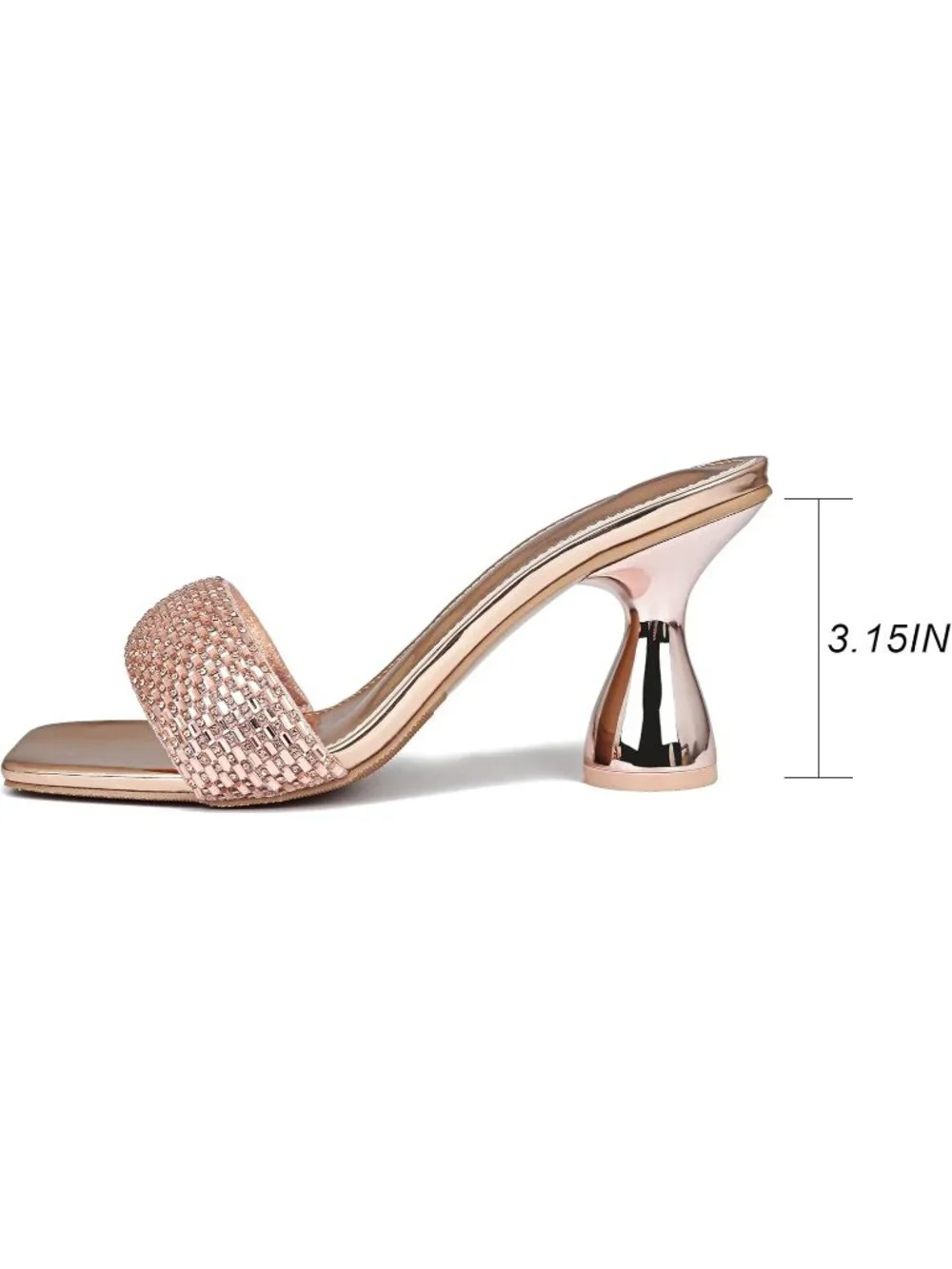 Women's Champagne Rhinestone Square Open Toe 3.15 IN Square Kitten Heels Sandals